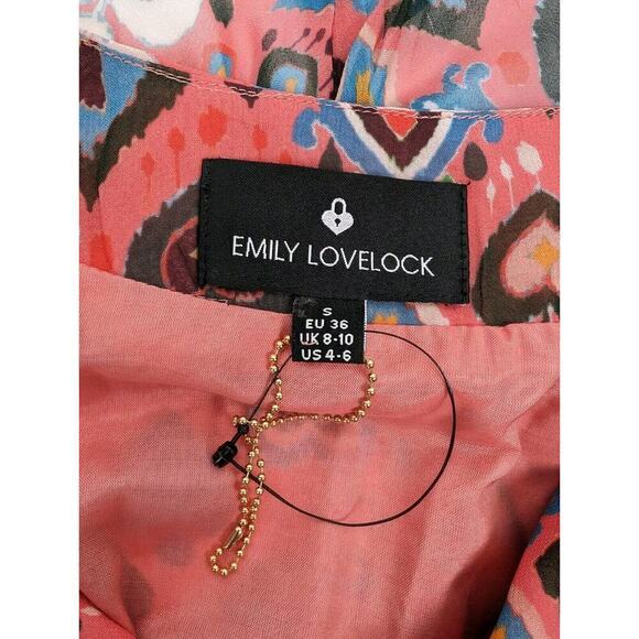 Emily Lovelock Julia Mini Dress in Pink Heart Multi Long Puff Sleeve S US 4-6 - Picture 5 of 12